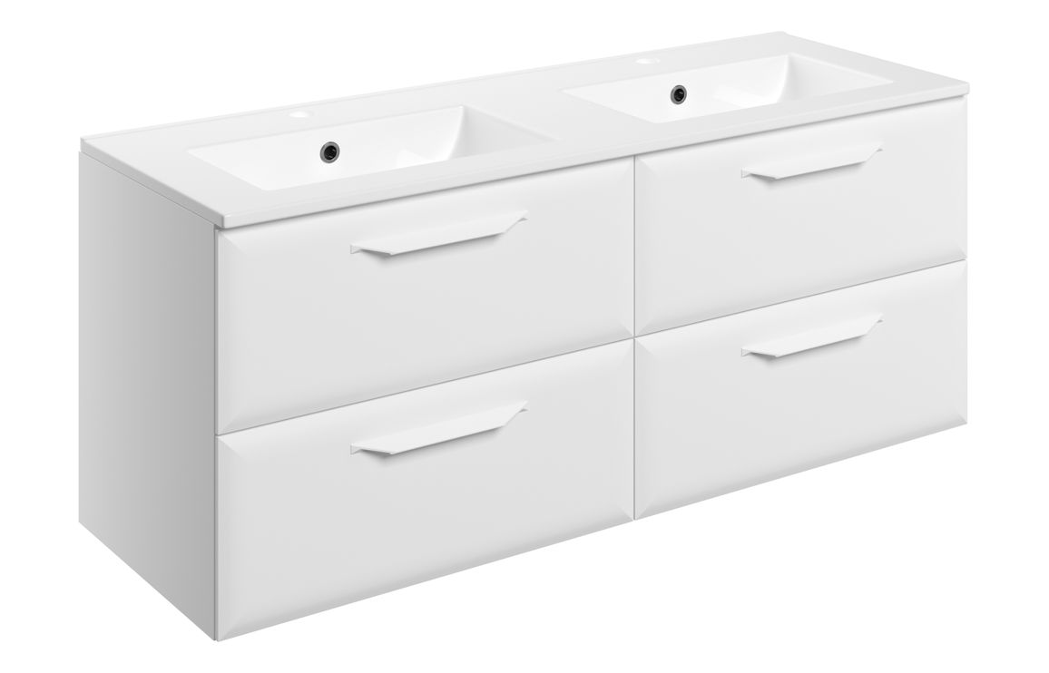 Mokala 1210mm Wall Hung 4 Drawer Basin Unit w/2TH Basin - Matt White,Furniture