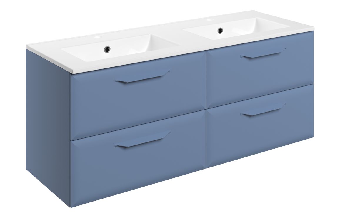 Mokala 1210mm Wall Hung 4 Drawer Basin Unit w/2TH Basin - Matt Misty Blue,Furniture
