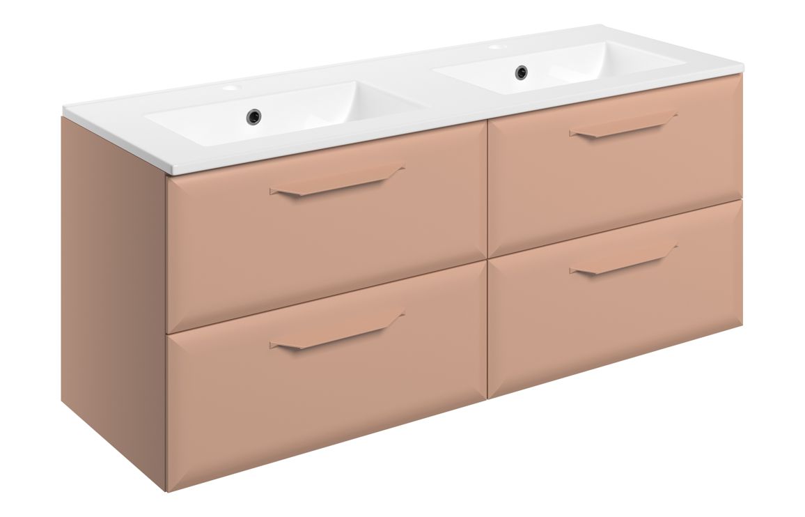 Mokala 1210mm Wall Hung 4 Drawer Basin Unit w/2TH Basin - Matt Apricot,Furniture