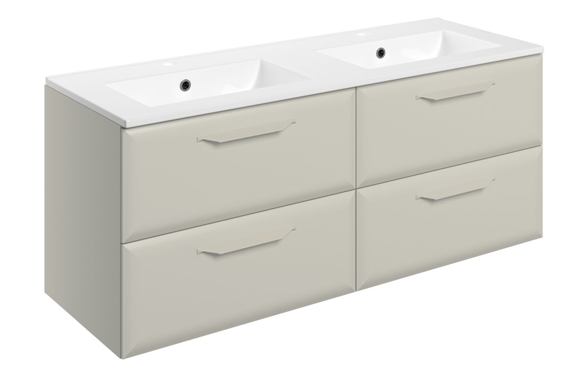Mokala 1210mm Wall Hung 4 Drawer Basin Unit w/2TH Basin - Matt Latte,Furniture