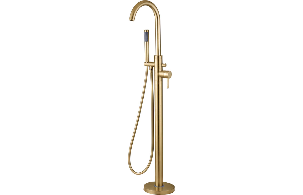 Oranine Floor Standing Bath/Shower Mixer - Brushed Brass, Bathroom Taps