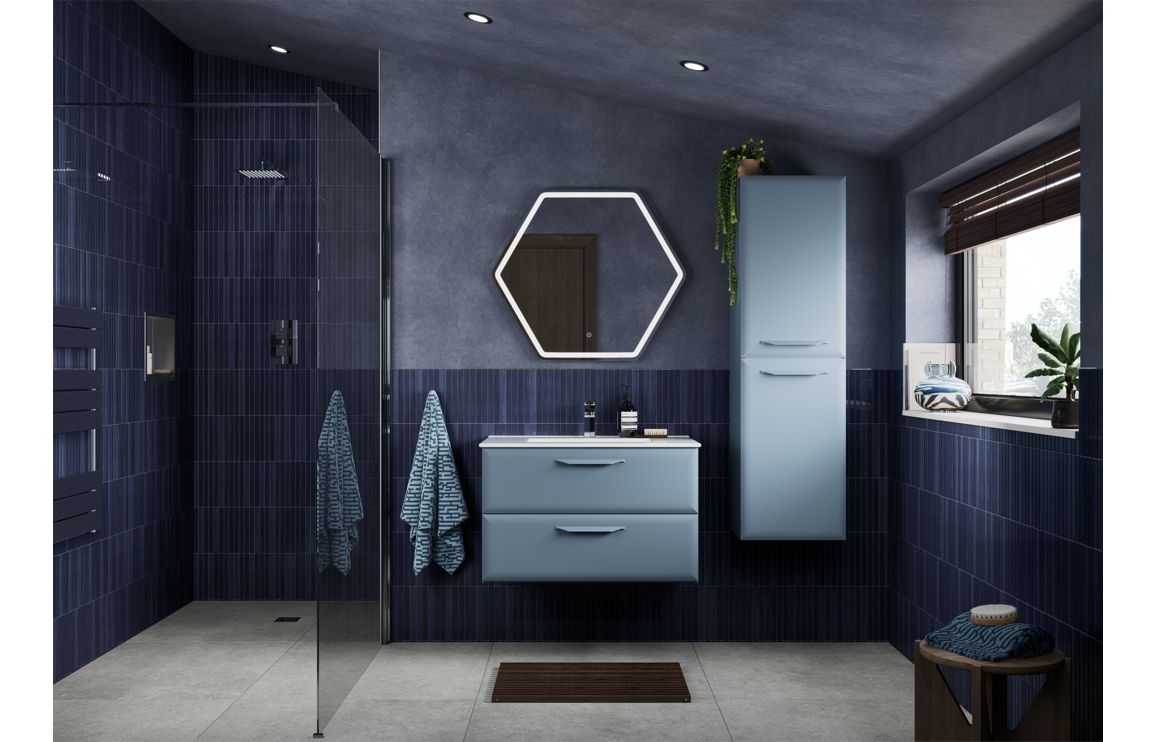 Mokala 1210mm Wall Hung 4 Drawer Basin Unit w/2TH Basin - Matt Misty Blue,Furniture - Image 2
