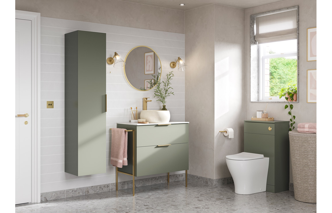 Velisse 1210mm Wall Hung 4 Drawer Basin Unit & 0TH Basin - Matt Olive Green,Furniture - Image 2
