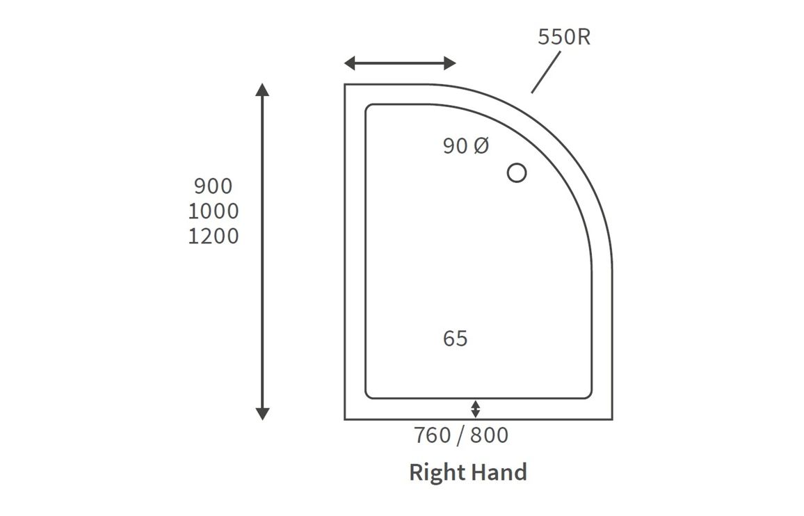 45mm Low Profile 1200x800mm Offset Quadrant Tray & Waste (RH) - White, Etoile, - Image 2