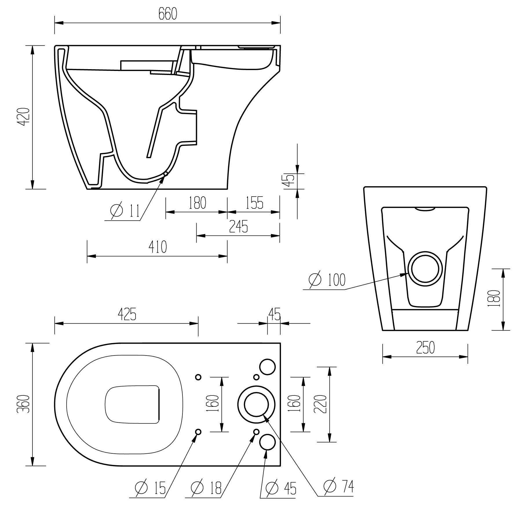 Astraine Rimless Close Coupled Open Back WC & Soft Close Seat, Toilets - Image 4