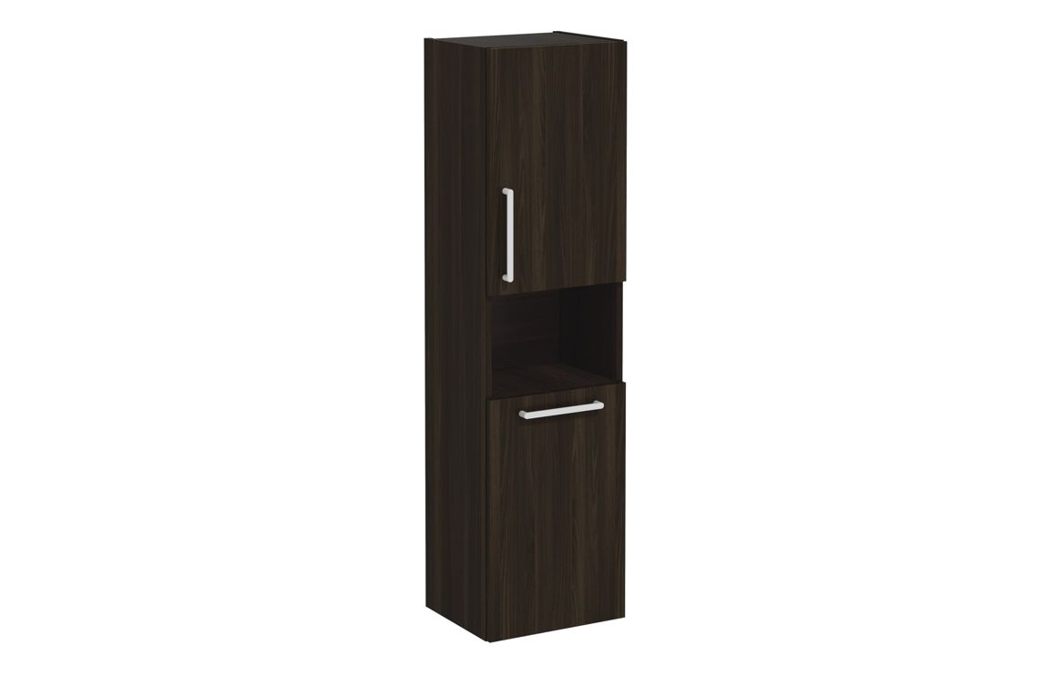 VitrA Root Flat 40cm 2 Door Semi-Tall Unit w/Laundry Basket (RH Hinge) - Walnut,Furniture