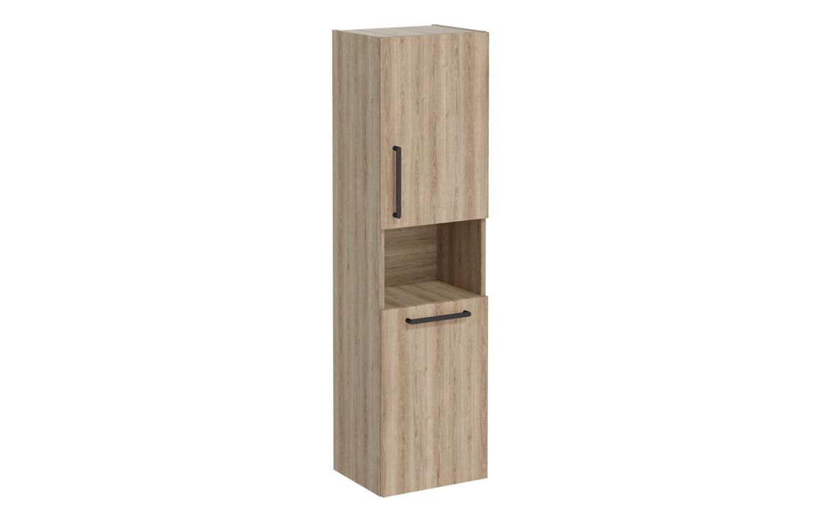 VitrA Root Flat 40cm 2 Door Semi-Tall Unit w/Laundry Basket (RH Hinge) - Natural Oak,Furniture