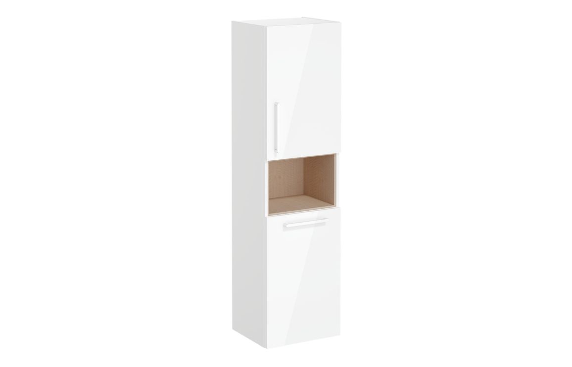 VitrA Root Flat 40cm 2 Door Semi-Tall Unit w/Laundry Basket (RH Hinge) - High Gloss White,Furniture