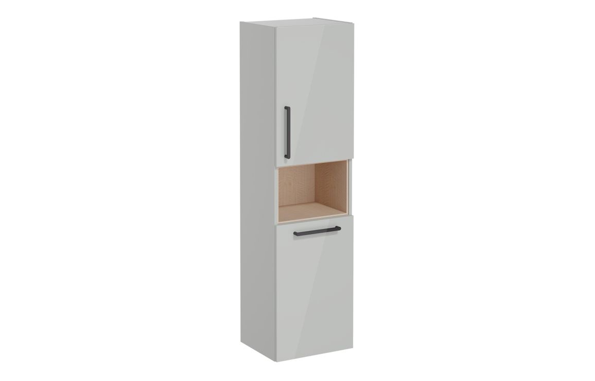 VitrA Root Flat 40cm 2 Door Semi-Tall Unit w/Laundry Basket (RH Hinge) - Shiny Pearl Grey,Furniture