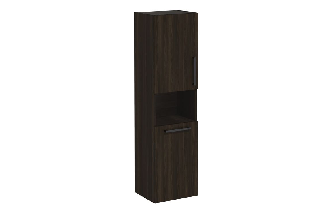 VitrA Root Flat 40cm 2 Door Semi-Tall Unit w/Laundry Basket (LH Hinge) - Walnut,Furniture