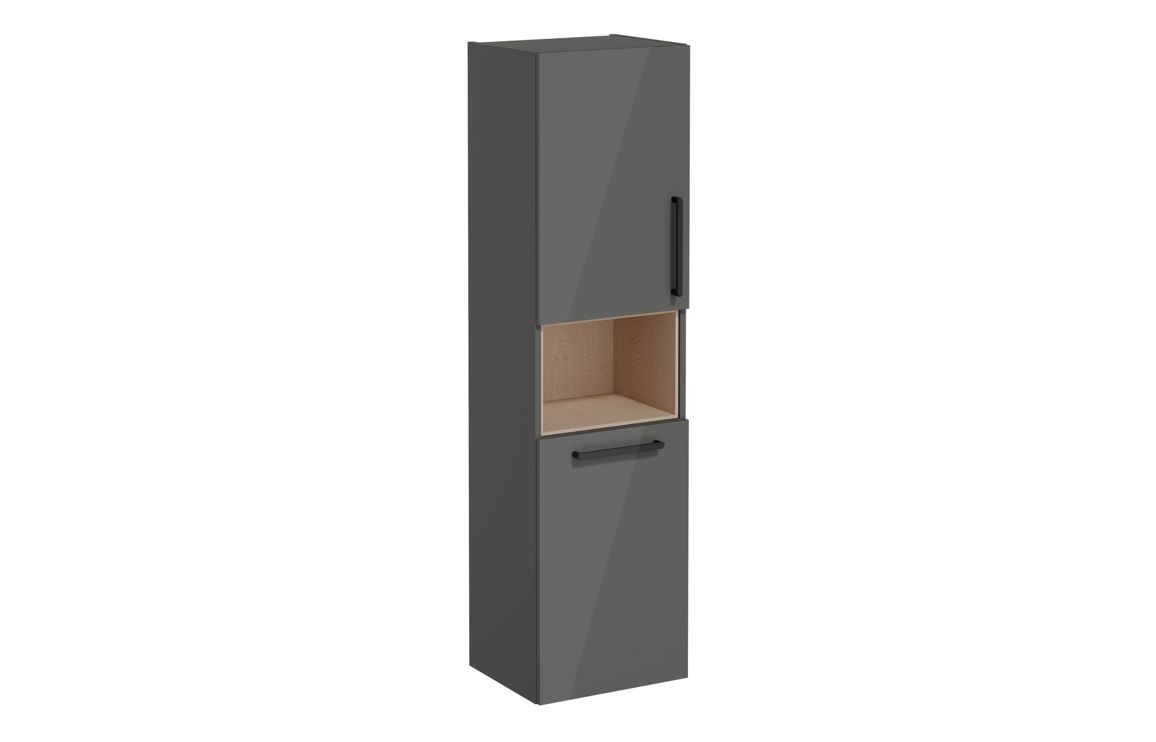 VitrA Root Flat 40cm 2 Door Semi-Tall Unit w/Laundry Basket (LH Hinge) - Anthracite High Gloss,Furniture