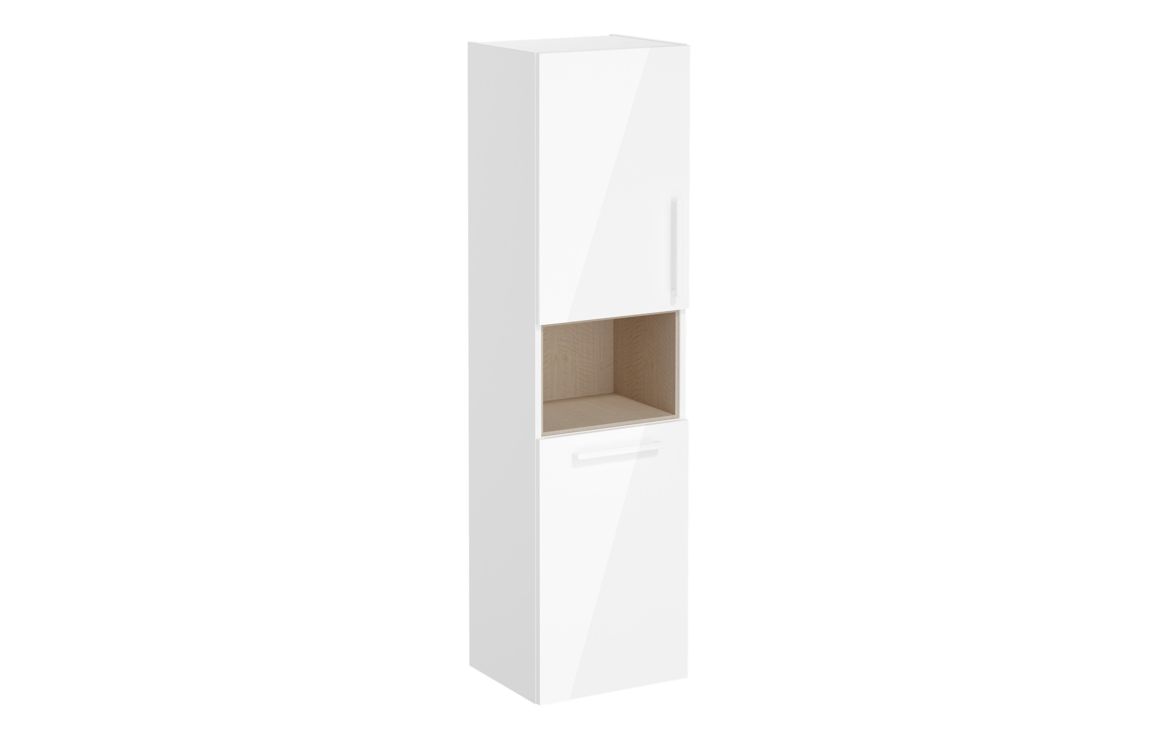 VitrA Root Flat 40cm 2 Door Semi-Tall Unit w/Laundry Basket (LH Hinge) - High Gloss White,Furniture