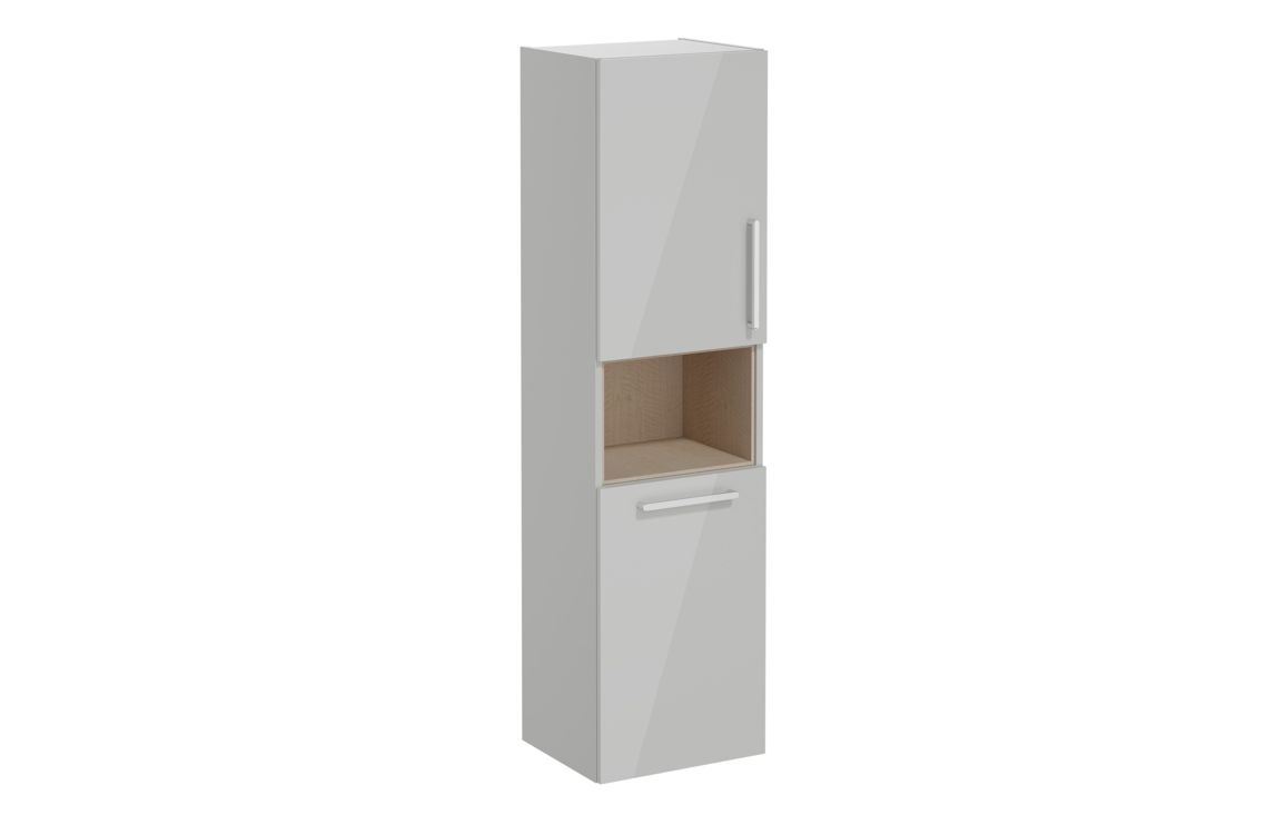VitrA Root Flat 40cm 2 Door Semi-Tall Unit w/Laundry Basket (LH Hinge) - Shiny Pearl Grey,Furniture