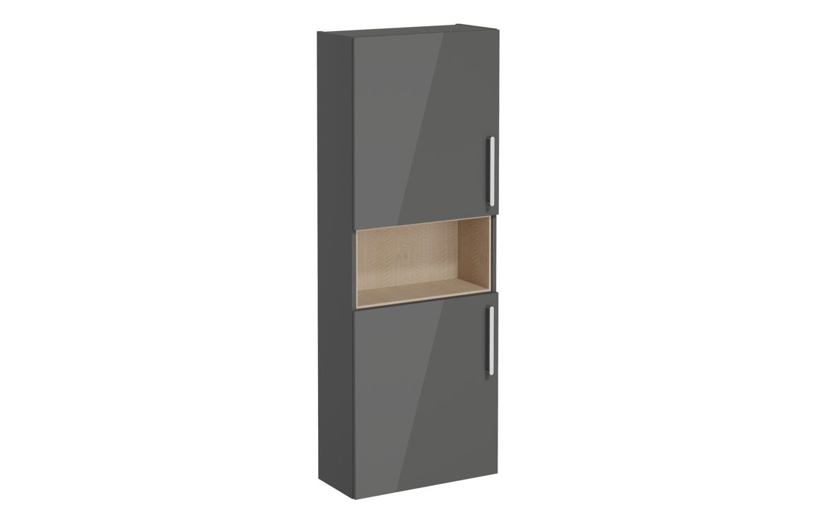 VitrA Root Flat 55cm 2 Door Semi-Tall Unit (LH Hinge) - Anthracite High Gloss,Furniture