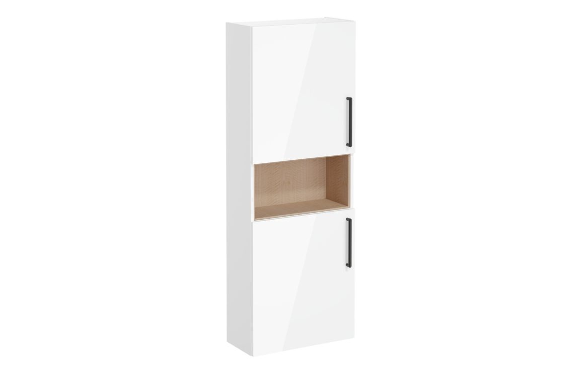 VitrA Root Flat 55cm 2 Door Semi-Tall Unit (LH Hinge) - High Gloss White,Furniture