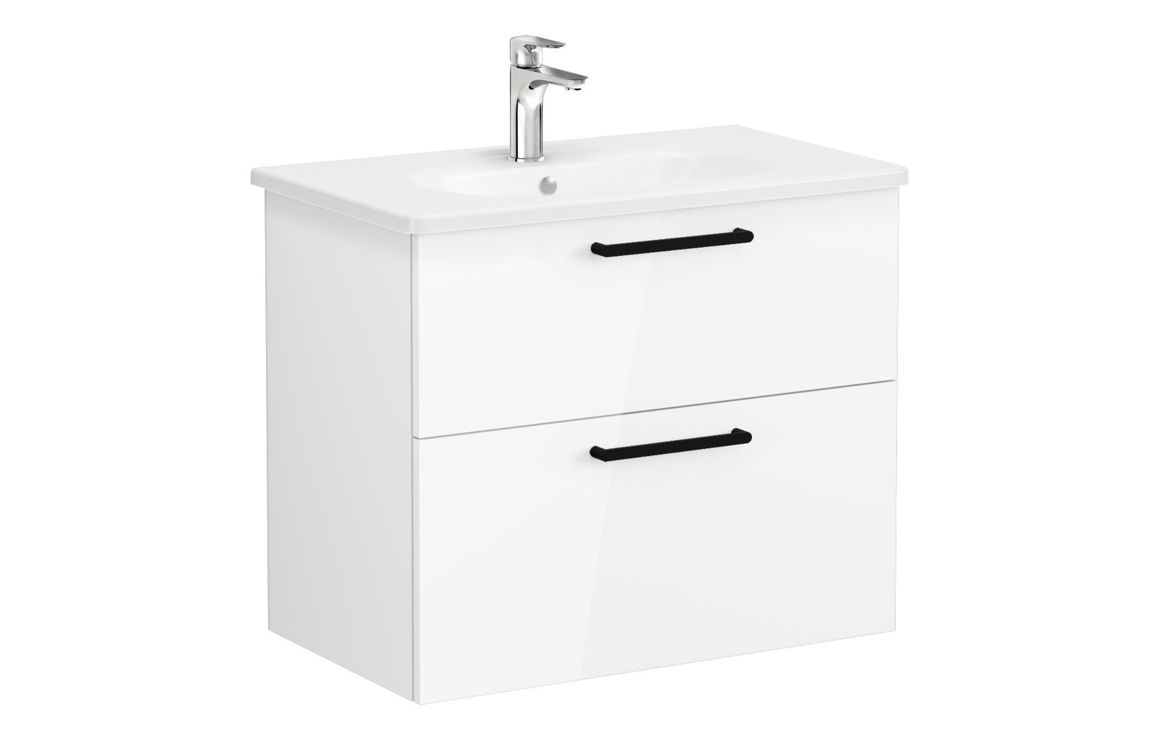 VitrA Zentrum 80cm 2 Drawer W/H Washbasin Unit - High Gloss White,Furniture - Image 3