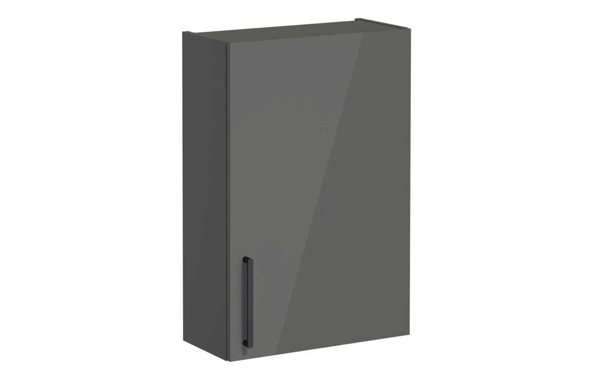 VitrA Root Flat 60cm 1 Door Upper/Wall Unit (RH Hinge) - Anthracite High Gloss,Furniture