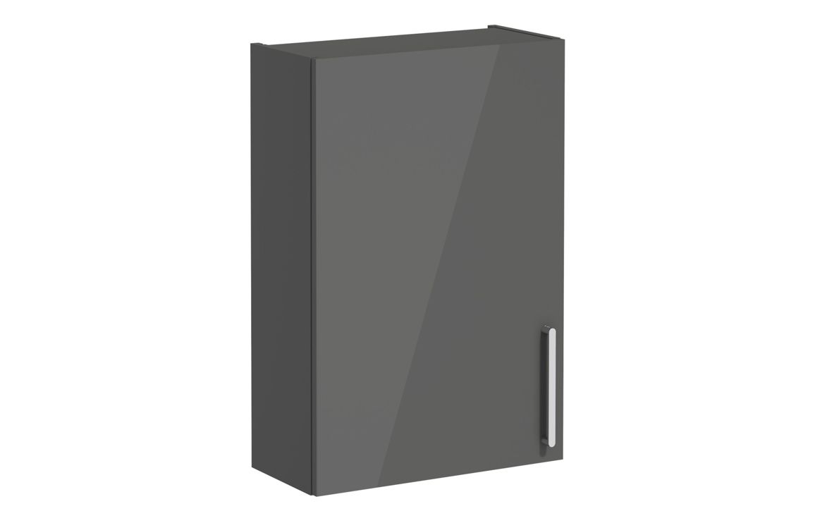 VitrA Root Flat 60cm 1 Door Upper/Wall Unit (LH Hinge) - Anthracite High Gloss,Furniture