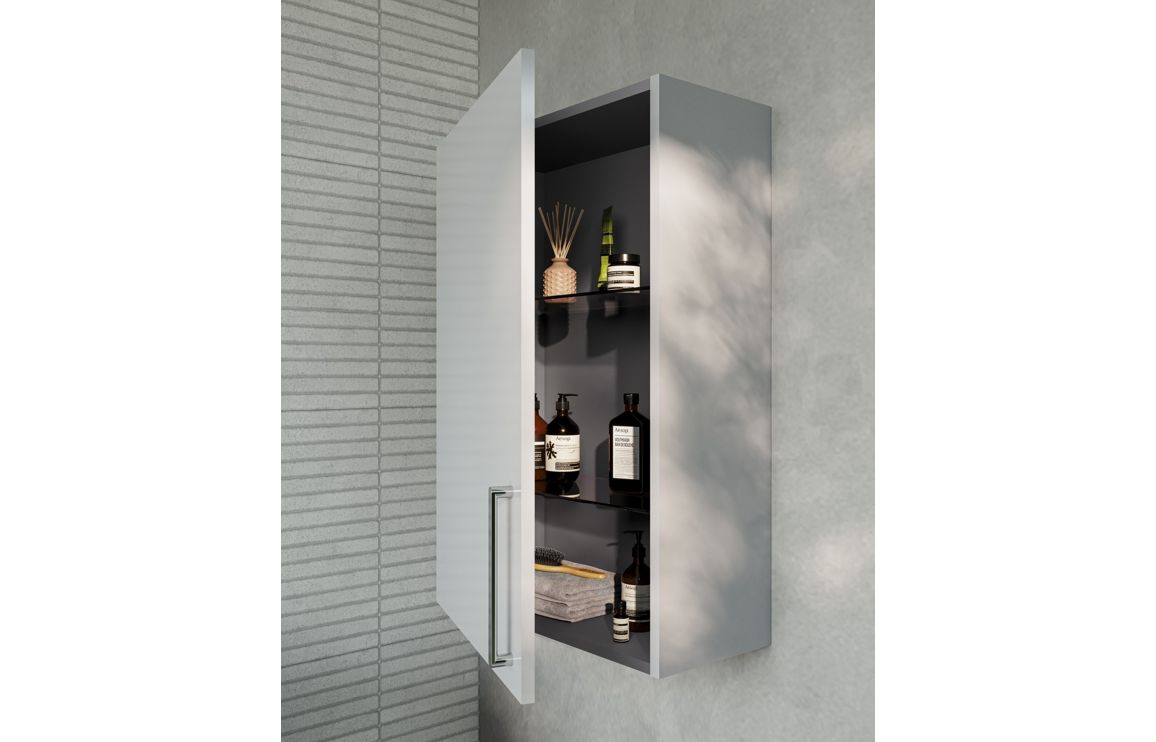 VitrA Root Flat 60cm 1 Door Upper/Wall Unit (LH Hinge) - Shiny Pearl Grey,Furniture - Image 2