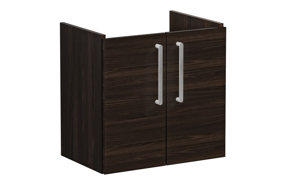 VitrA Root Flat 60cm 2 Door Wall Hung Slim Washbasin Unit - Walnut,Furniture