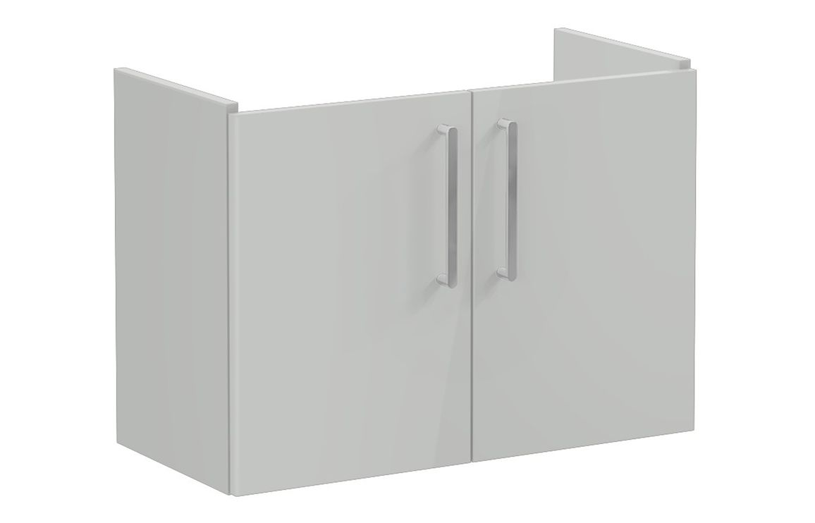 VitrA Root Flat 80cm 2 Door Wall Hung Slim Washbasin Unit - Shiny Pearl Grey,Furniture