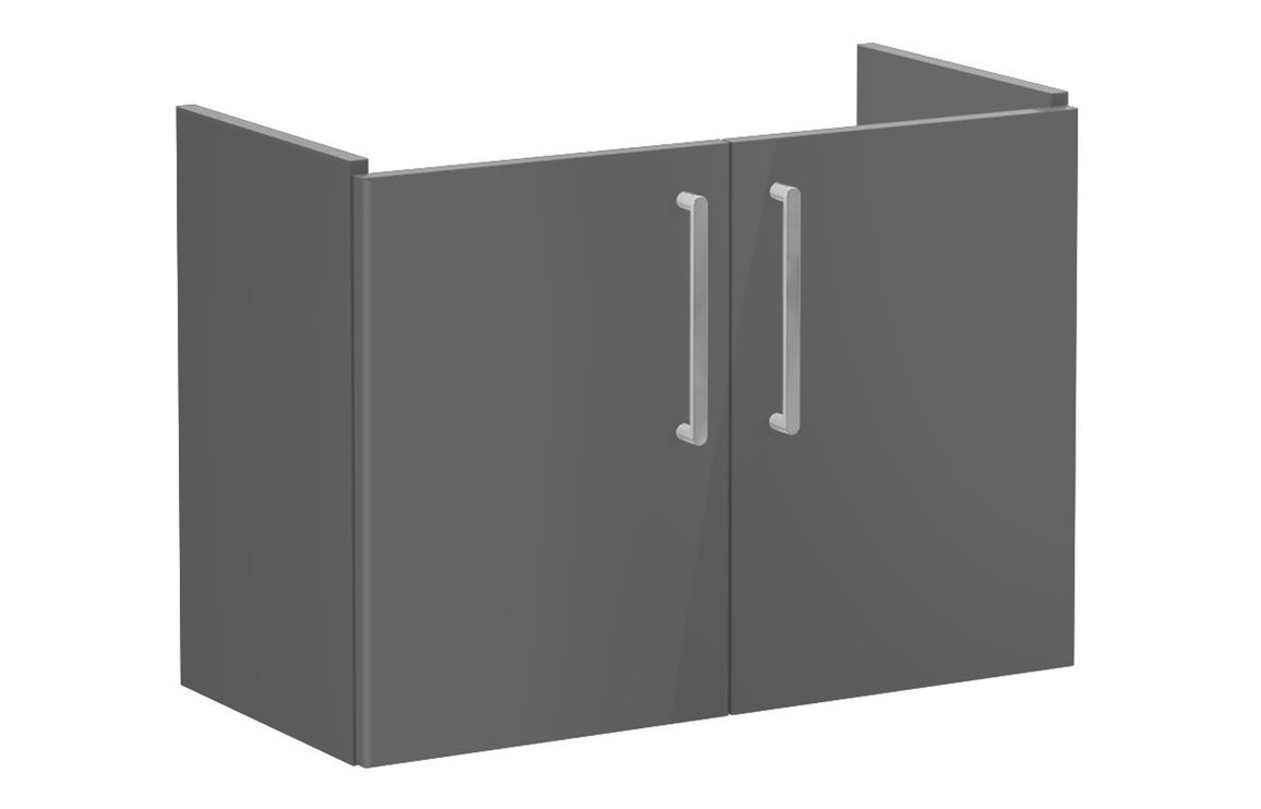 VitrA Root Flat 80cm 2 Door Wall Hung Slim Washbasin Unit - Anthracite High Gloss,Furniture