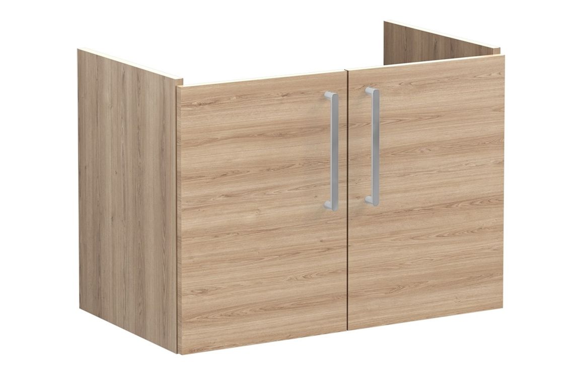 VitrA Root Flat 80cm 2 Door Wall Hung Washbasin Unit - Natural Oak,Furniture