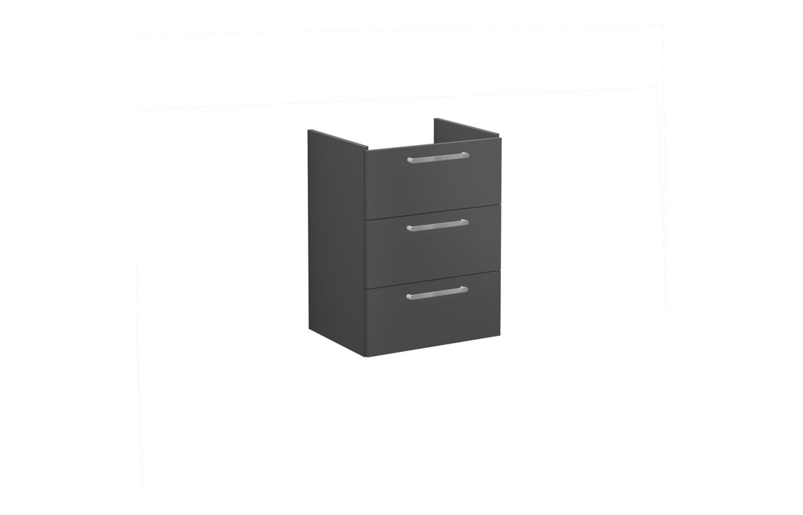 VitrA Root Flat 60cm 3 Drawer Washbasin Unit - Matt Storm Grey,Furniture