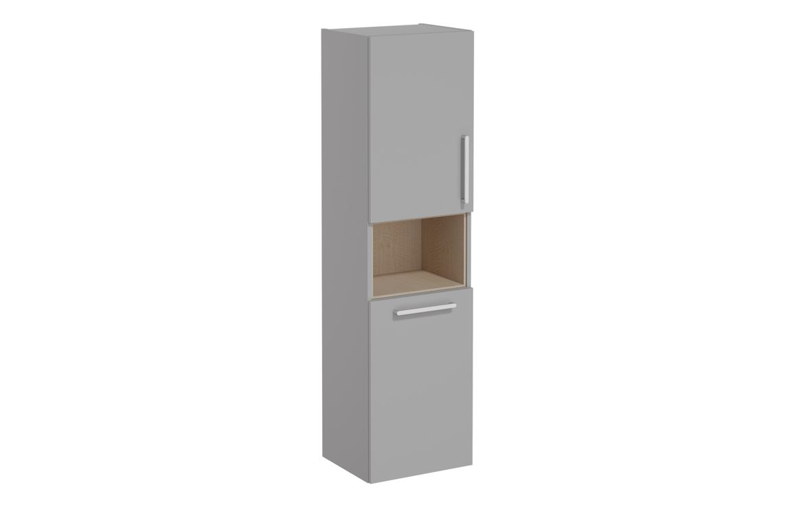 VitrA Root Flat 40cm 2 Door Semi-Tall Unit w/Laundry Basket (LH Hinge) - Matt Rock Grey,Furniture
