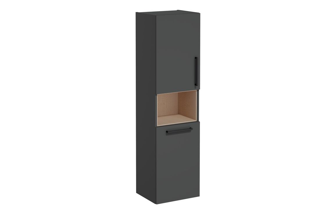 VitrA Root Flat 40cm 2 Door Semi-Tall Unit w/Laundry Basket (LH Hinge) - Matt Storm Grey,Furniture
