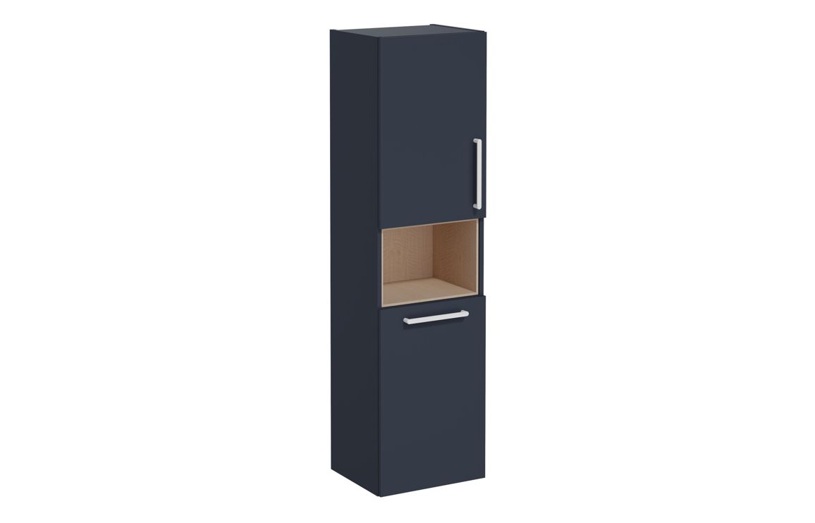 VitrA Root Flat 40cm 2 Door Semi-Tall Unit w/Laundry Basket (LH Hinge) - Matt Dark Blue,Furniture
