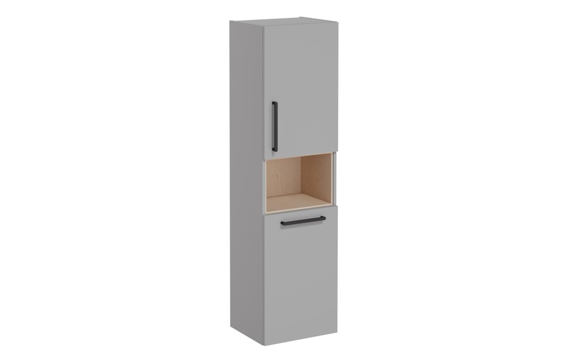 VitrA Root Flat 40cm 2 Door Semi-Tall Unit w/Laundry Basket (RH Hinge) - Matt Rock Grey,Furniture
