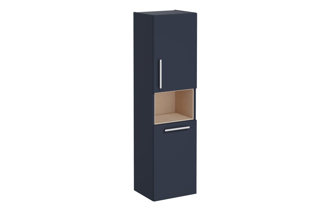 VitrA Root Flat 40cm 2 Door Semi-Tall Unit w/Laundry Basket (RH Hinge) - Matt Dark Blue,Furniture
