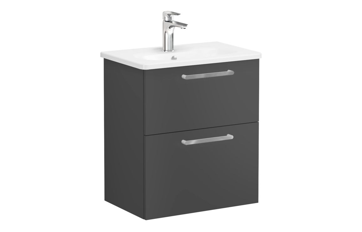 VitrA Zentrum Compact 60cm 2 Drawer W/H Washbasin Unit - Matt Storm Grey,Furniture - Image 3