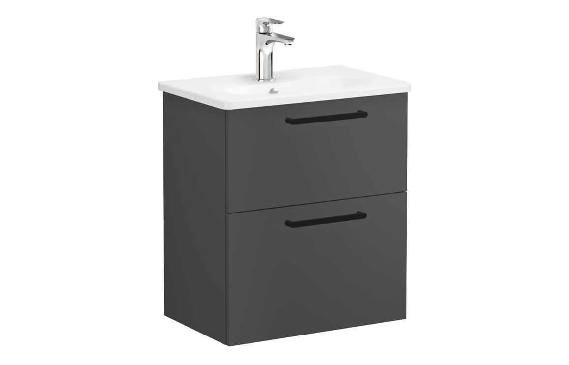 VitrA Zentrum Compact 60cm 2 Drawer W/H Washbasin Unit - Matt Storm Grey,Furniture