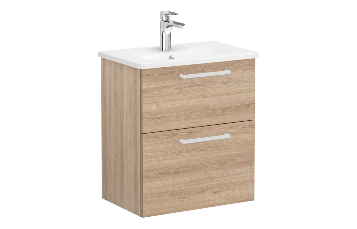 VitrA Zentrum Compact 60cm 2 Drawer W/H Washbasin Unit - Natural Oak,Furniture - Image 2
