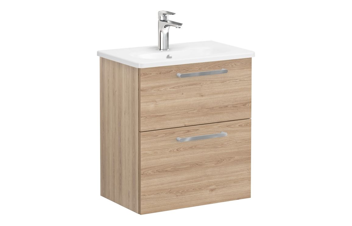 VitrA Zentrum Compact 60cm 2 Drawer W/H Washbasin Unit - Natural Oak,Furniture - Image 3