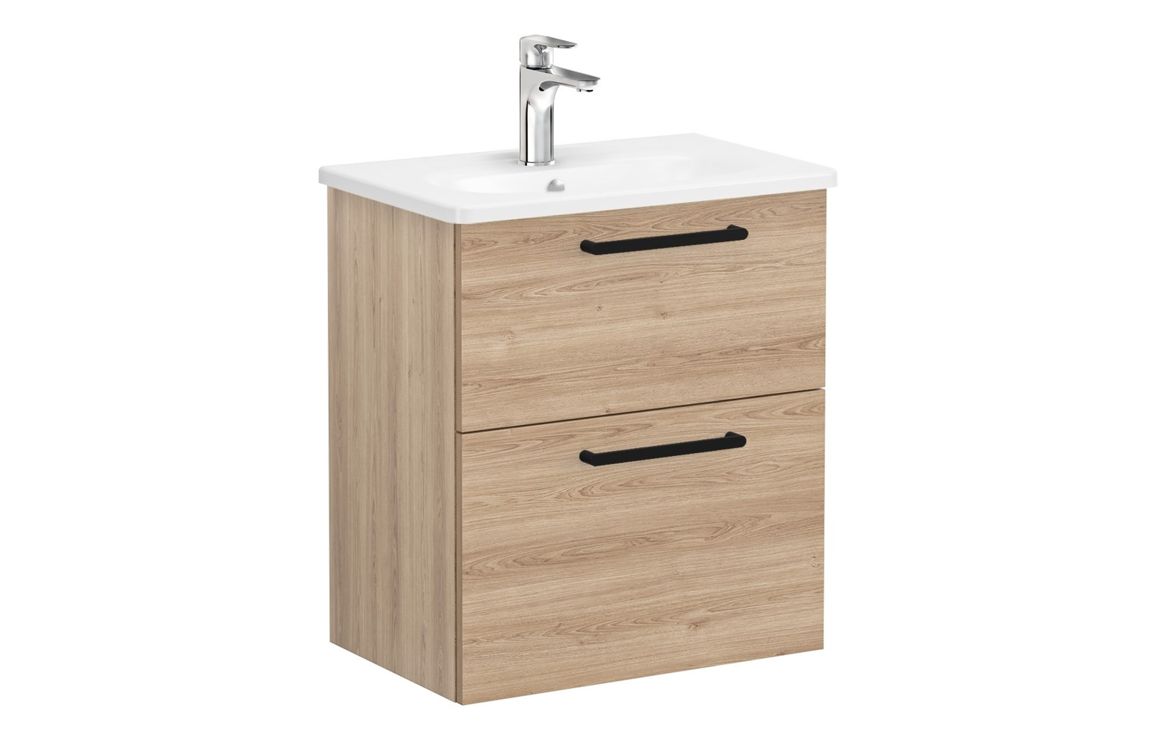 VitrA Zentrum Compact 60cm 2 Drawer W/H Washbasin Unit - Natural Oak,Furniture