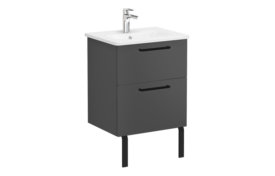 VitrA Zentrum 60cm 2 Drawer W/H Washbasin Unit - Matt Storm Grey,Furniture - Image 4