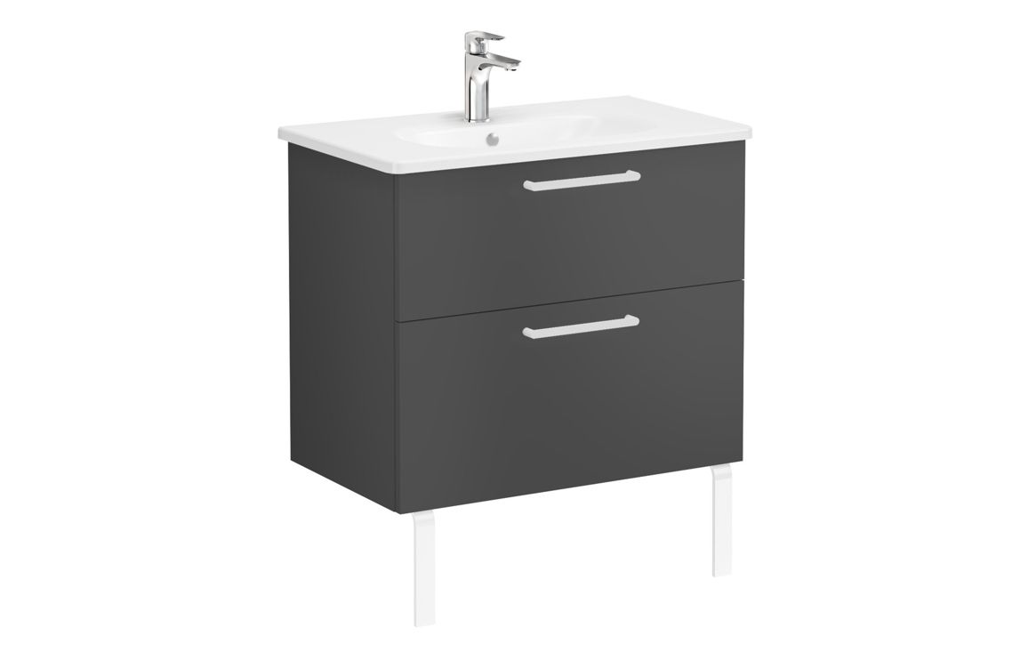 VitrA Zentrum 80cm 2 Drawer W/H Washbasin Unit - Matt Storm Grey,Furniture - Image 5