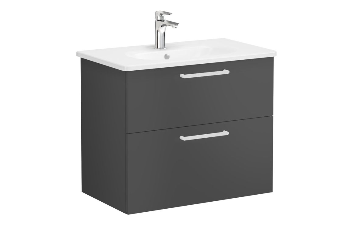VitrA Zentrum 80cm 2 Drawer W/H Washbasin Unit - Matt Storm Grey,Furniture - Image 9