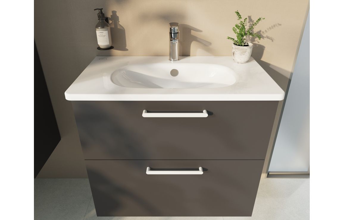 VitrA Zentrum 80cm 2 Drawer W/H Washbasin Unit - Matt Storm Grey,Furniture - Image 10
