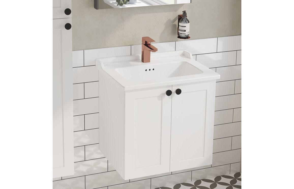 VitrA Root Classic 60cm 2 Door Wall Hung Washbasin Unit - Matt White,Furniture - Image 2