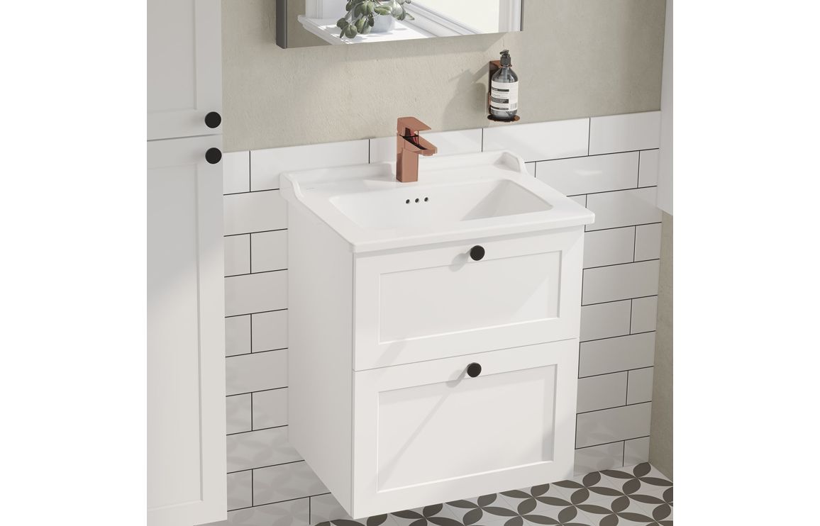 VitrA Root Classic 60cm 2 Drawer Washbasin Unit - Matt White,Furniture - Image 2
