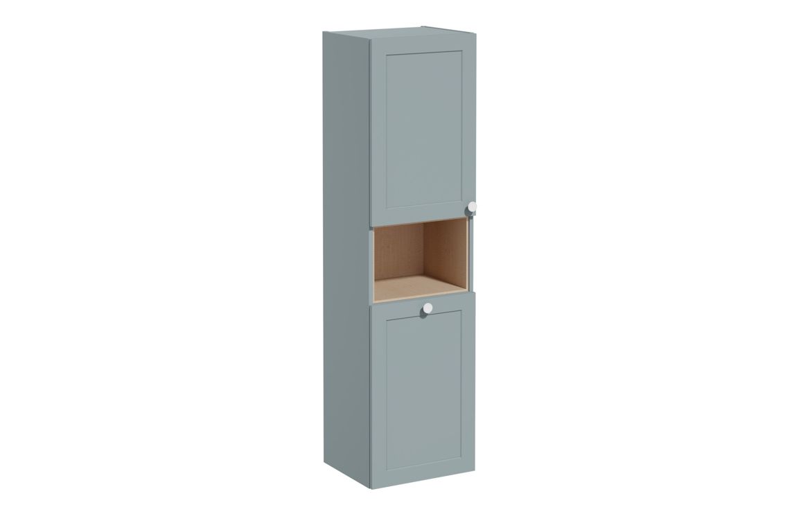 VitrA Root Classic 40cm 2 Door Semi-Tall Unit w/Laundry Basket (LH Hinge) - Matt Fjord Green,Furniture