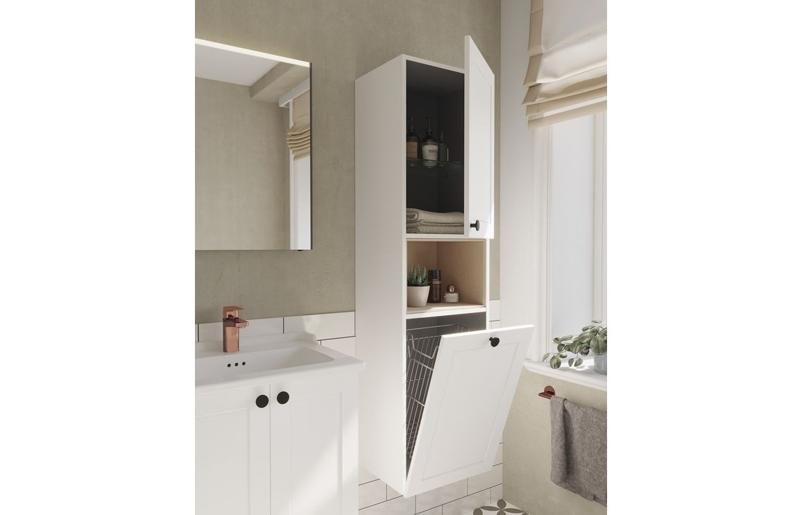 VitrA Root Classic 40cm 2 Door Semi-Tall Unit w/Laundry Basket (RH Hinge) - Matt White,Furniture - Image 3
