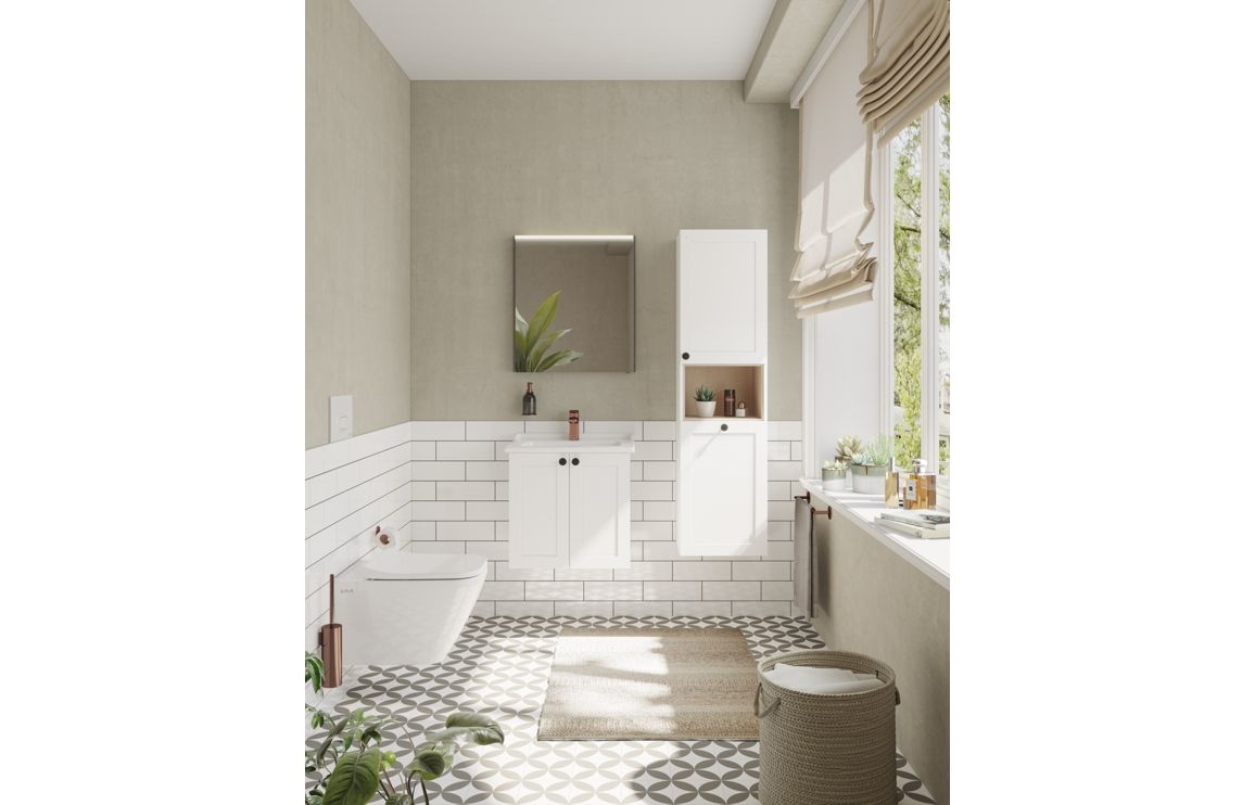 VitrA Root Classic 40cm 2 Door Semi-Tall Unit w/Laundry Basket (RH Hinge) - Matt White,Furniture - Image 2