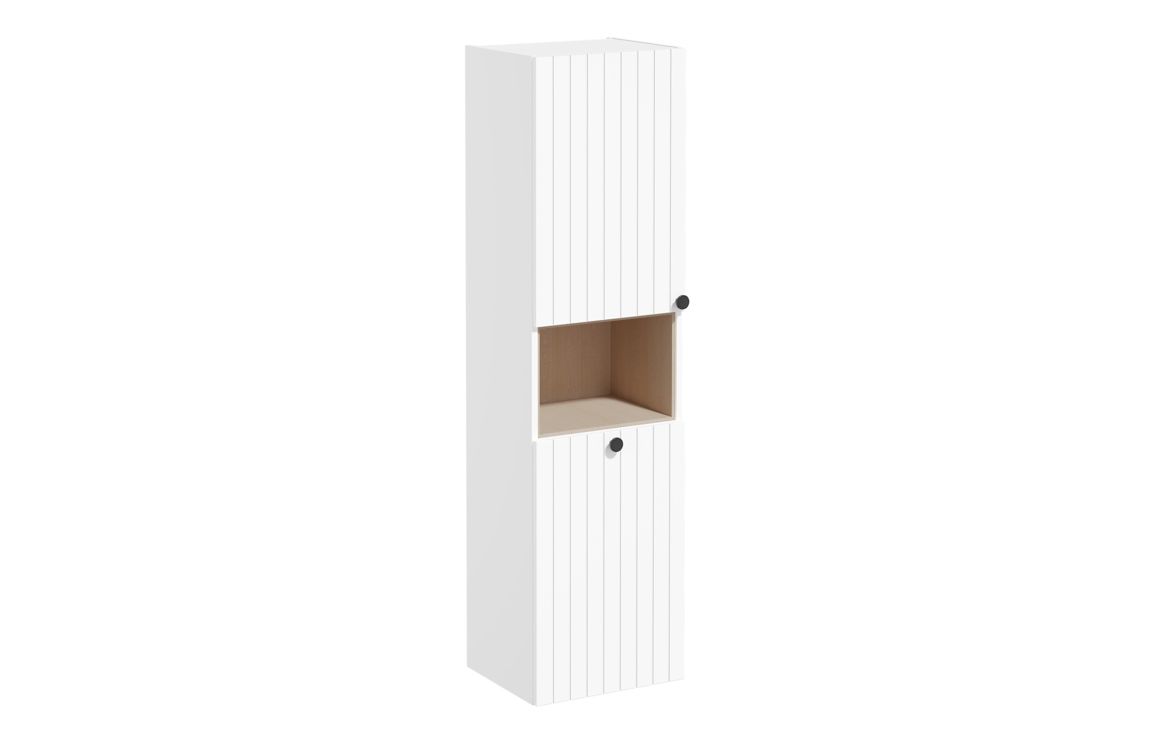 VitrA Root Groove 40cm 2 Door Semi-Tall Unit w/Laundry Basket (LH Hinge) - Matt White,Furniture