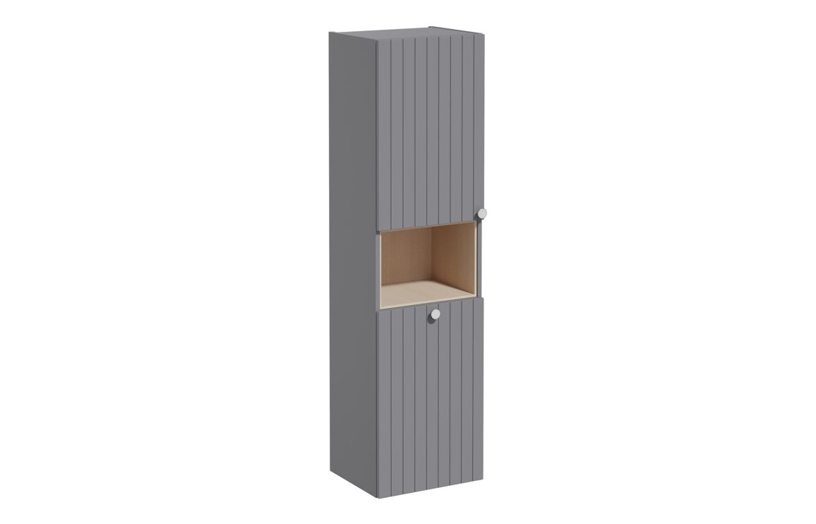 VitrA Root Groove 40cm 2 Door Semi-Tall Unit w/Laundry Basket (LH Hinge) - Matt Grey,Furniture