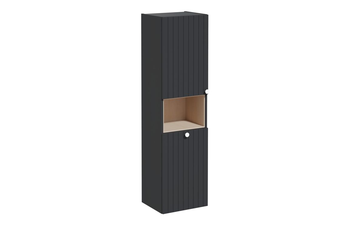 VitrA Root Groove 40cm 2 Door Semi-Tall Unit w/Laundry Basket (LH Hinge) - Matt Graphite,Furniture